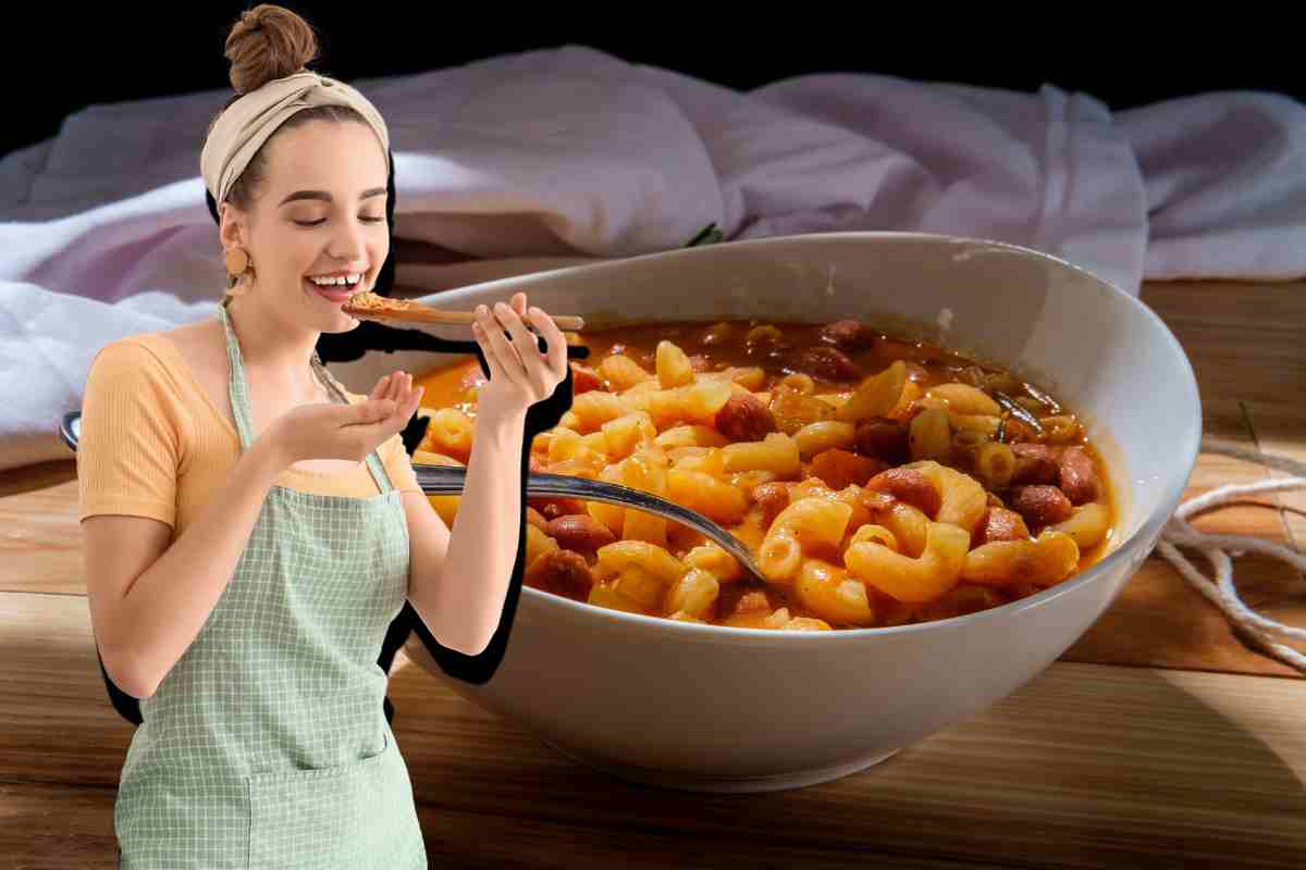 donna che assaggia pasta e fagioli