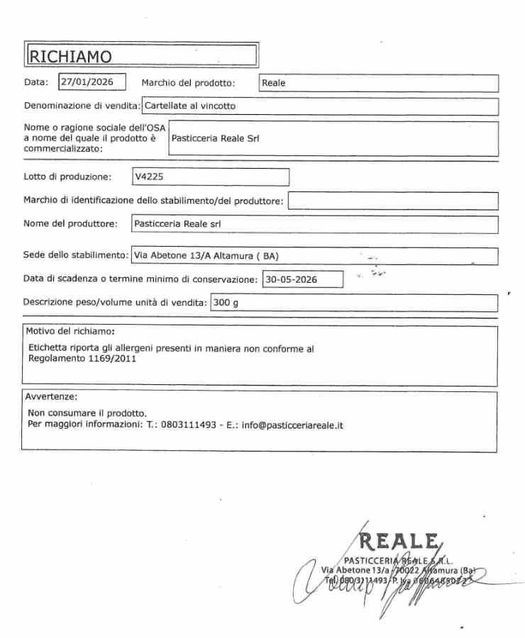 richiamo prodotto reale