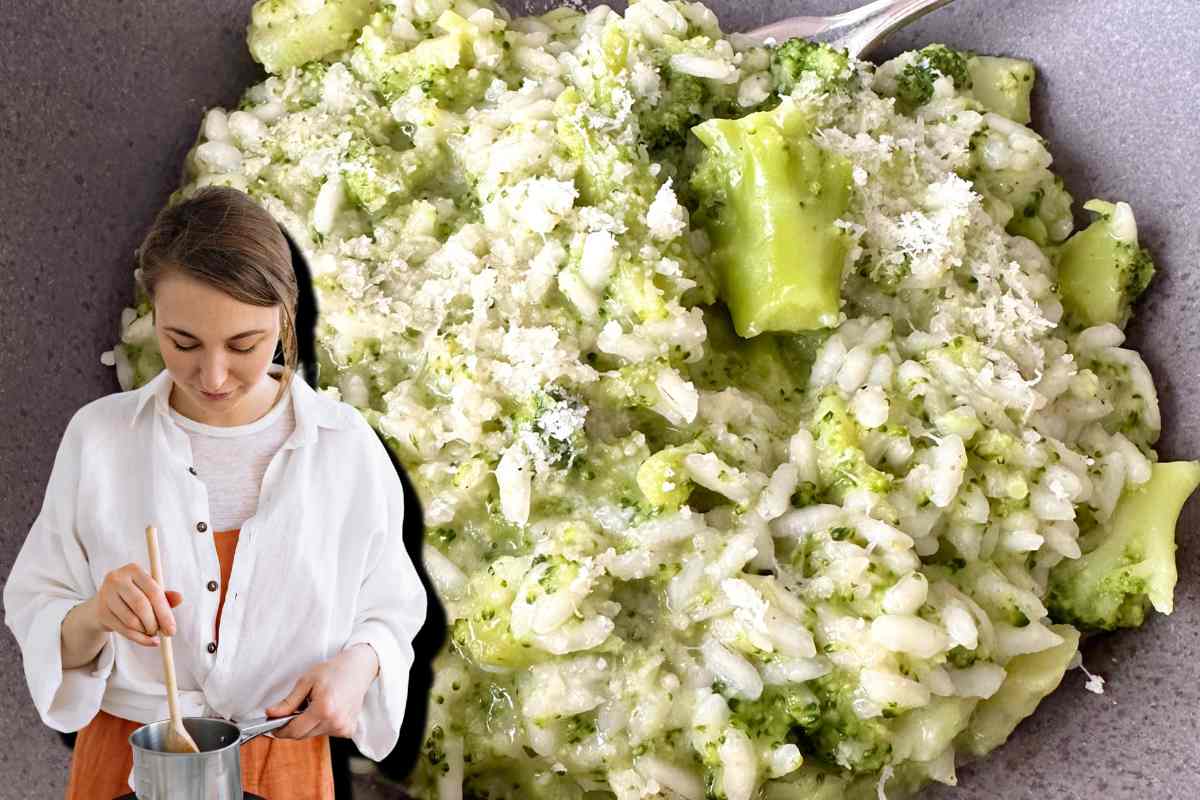 donna prepara risotto con broccoli