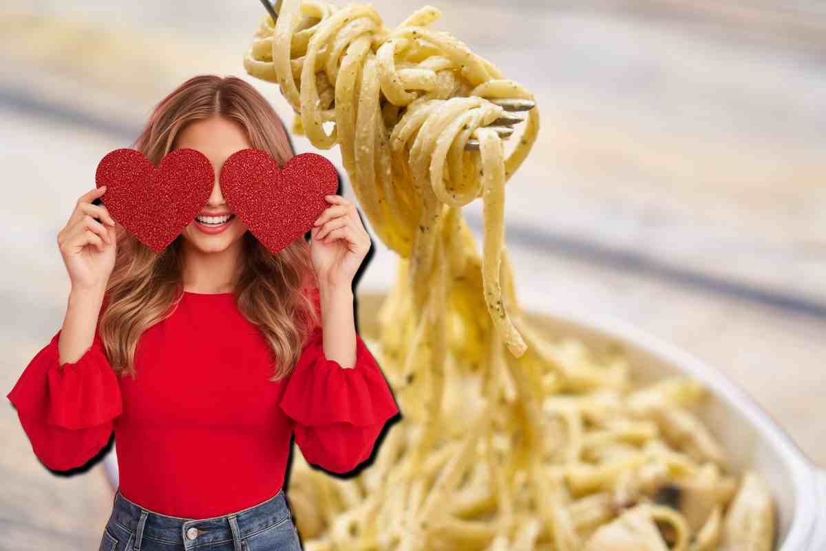 ragazza con occhi a cuore che chiede la pasta al burro