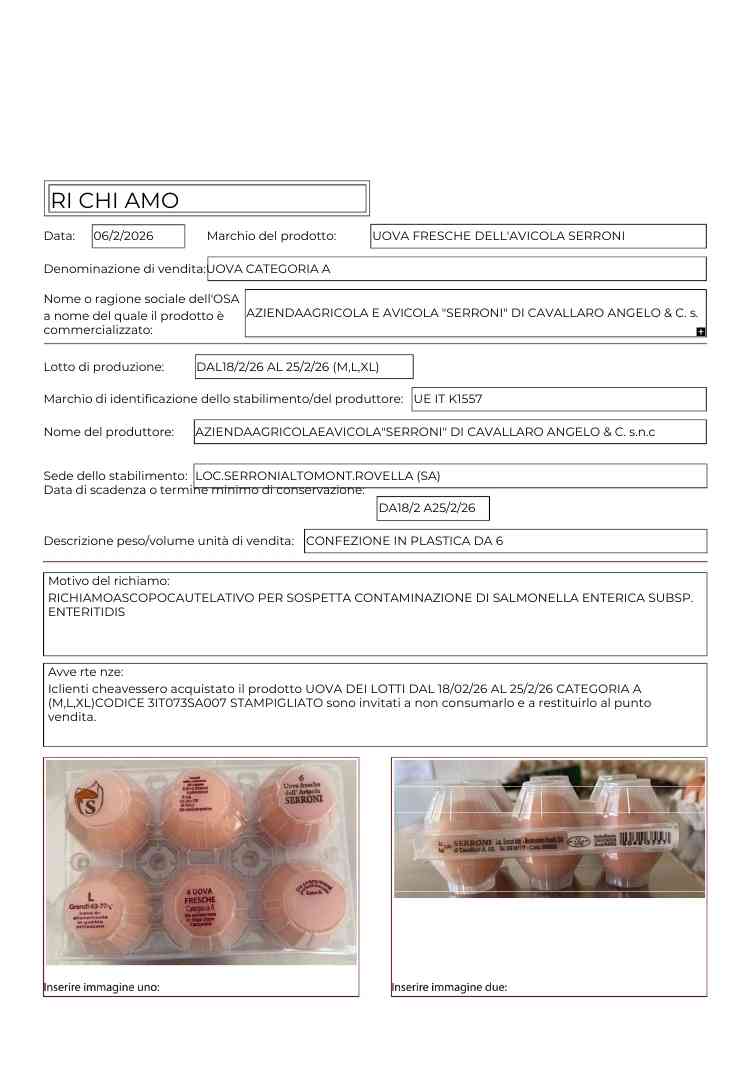 richiamo uova ministero della salute